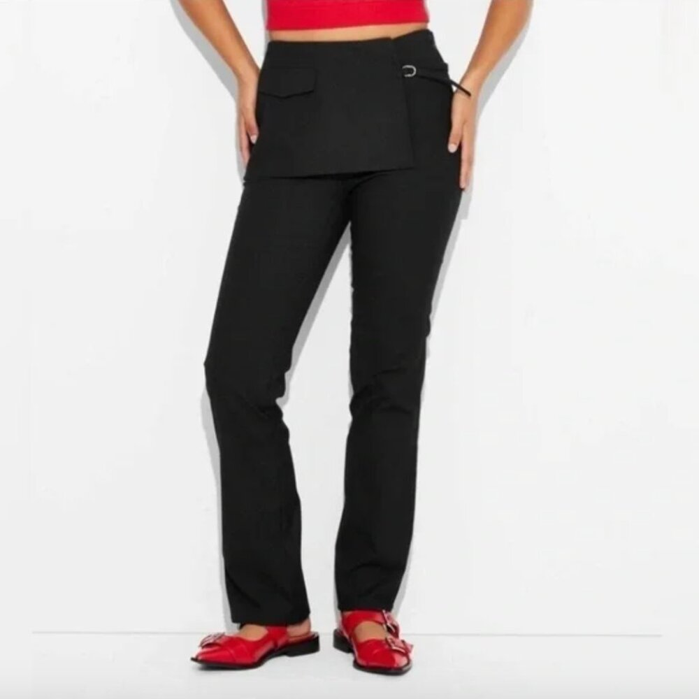 wild fable Black Boot-Cut Flare Pants with Skirt Overlay